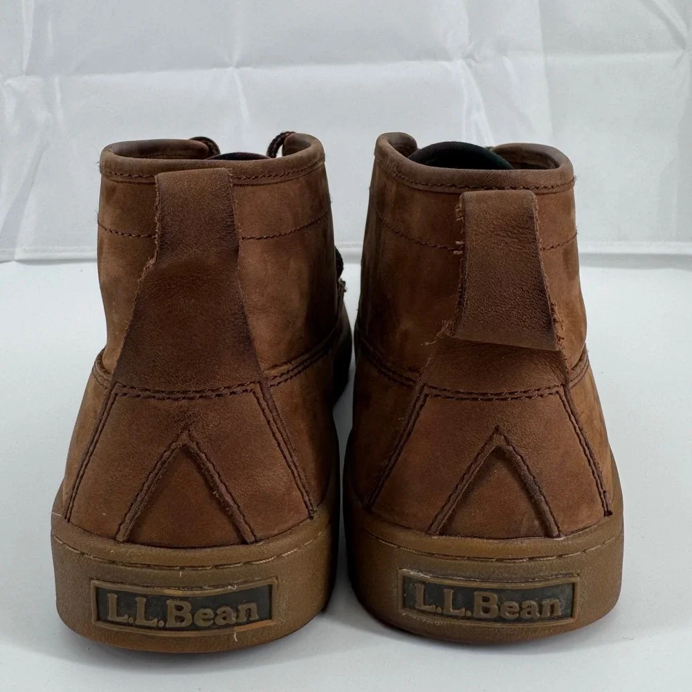 L.L.Bean Chukka Boots Mens 11 Brown Leather Plaid Lined Moc Toe 504638
